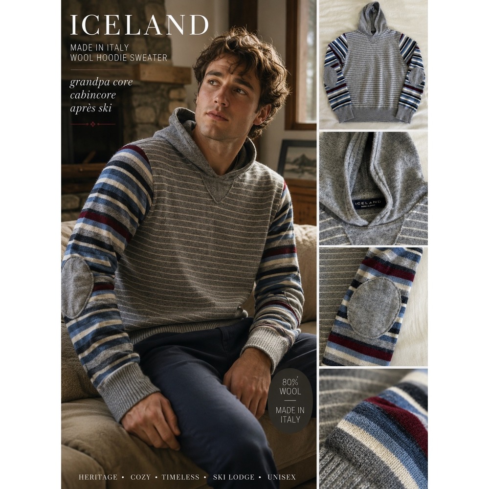 Iceland Italy Wool Hoodie Sweater Grandpa Core Cabincore Après Ski Striped